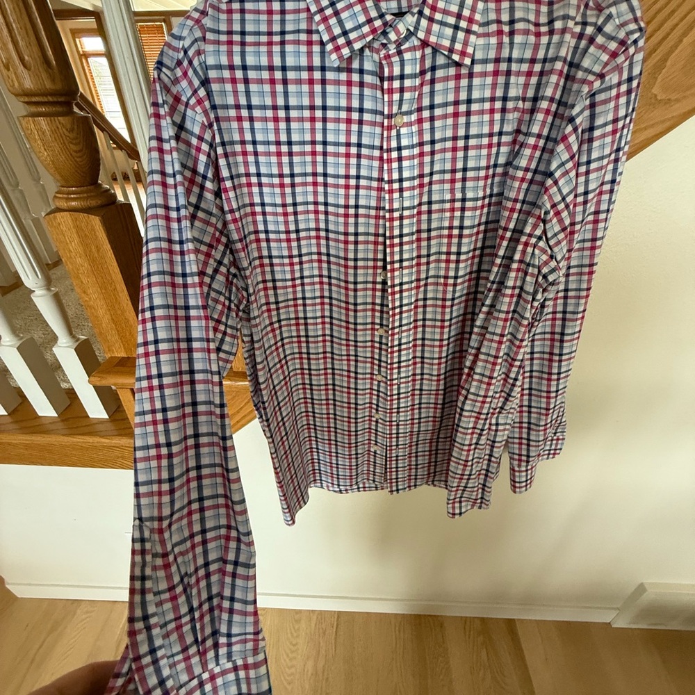 Jos. A. Bank Pink and Blue Plaid Tailored Fit, Traveler Shirt